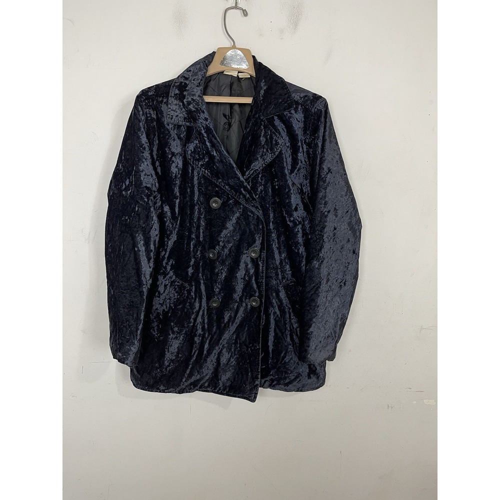 Merona Womens Jacket Medium Blue Crushed Velvet Fairy Holiday Party Pea Coat